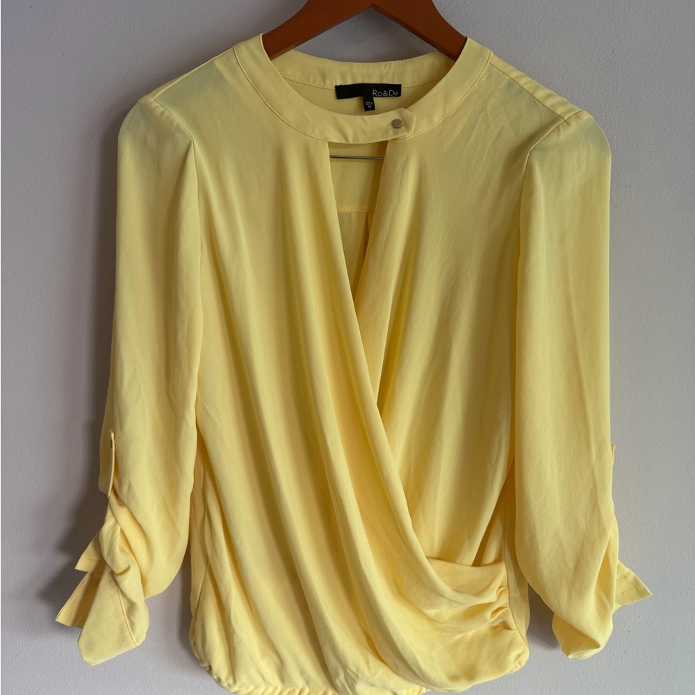 Ro&De Yellow Surplice Wrap Blouse‎ Long Sleeve Elastic Hem Top XS